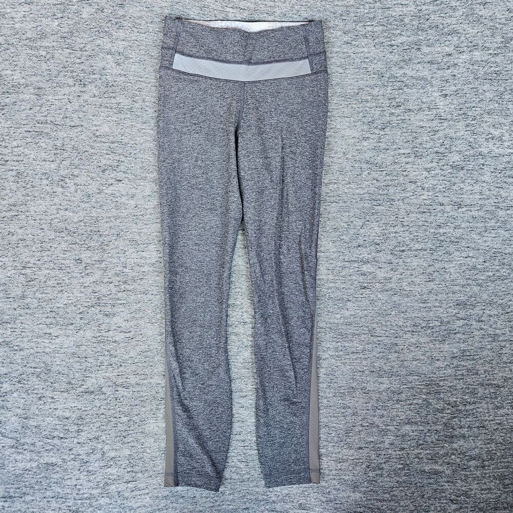 Lululemon Heather Gray Mid Rise Leggings Drawstrings Sz 2 Stretch Reflective Run
